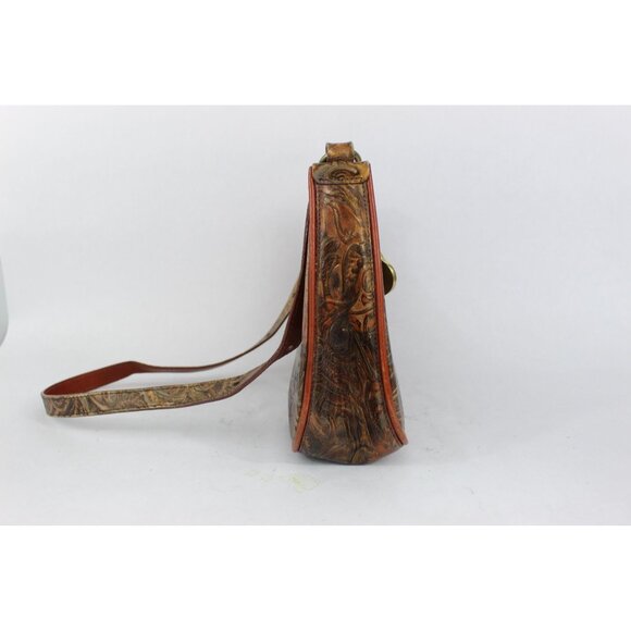 Brahmin Embossed Leather Shoulder Bag Brown Gold Vintage Small Purse - Picture 2 of 16